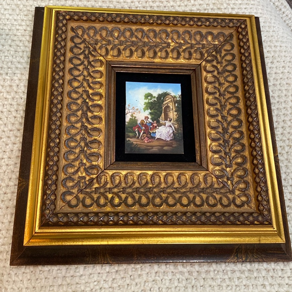 Miniature tempura & watercolor fine art painting by HIL Hand Crafted wood frame